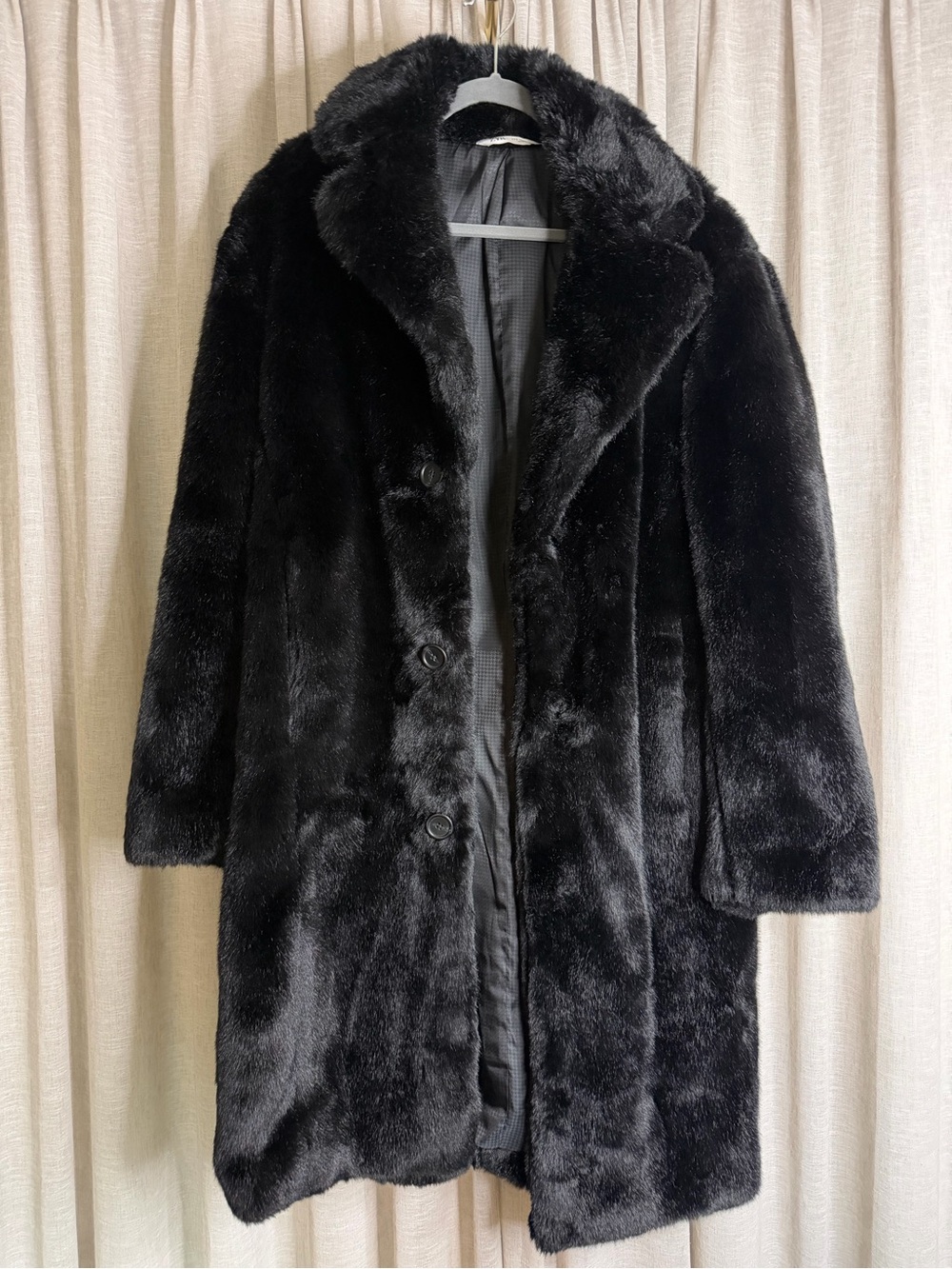Zara Black Faux Fur Long Coat